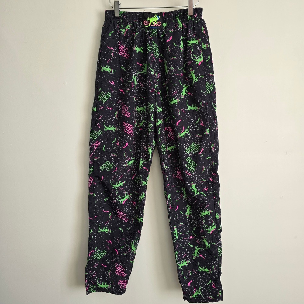 Vintage Gecko Hawaii Pants‎ Women Medium Neon Wild Paint Splatter Retro 90s